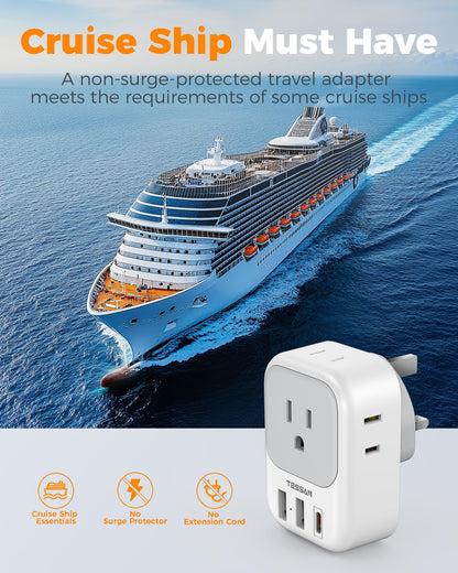 2 Pack European Plug Adapter USB C, TESSAN US to Europe Adapter 4 Outlets 3 USB Charger, Type C International Power Adaptor to Italy Spain France Portugal Iceland Germany, Europe Travel Essentials