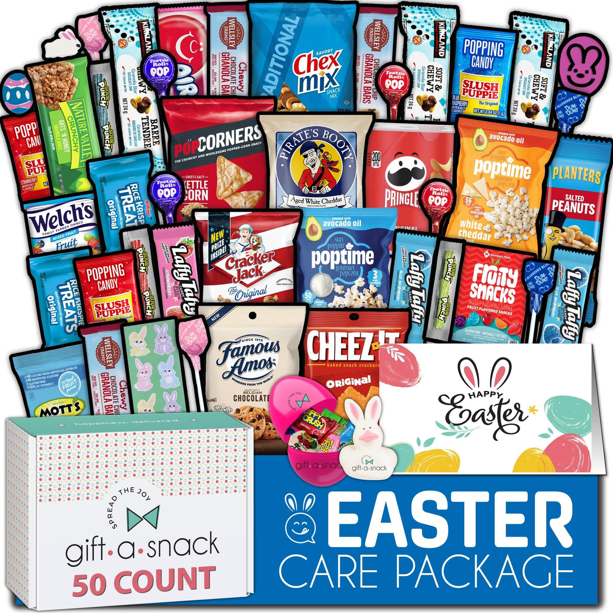 Gift A Snack - Fathers Day Treats Snack Box Variety Pack Care Package + Greeting Card (40 Count) Birthday Sweet Treats Gift Basket, Candies Chips Crackers Bars Office Food Assortments & Variety Gifts
