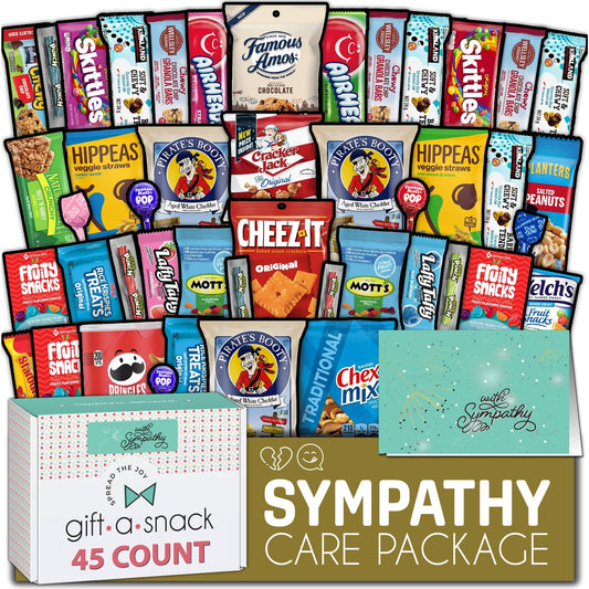 Gift A Snack - Fathers Day Treats Snack Box Variety Pack Care Package + Greeting Card (40 Count) Birthday Sweet Treats Gift Basket, Candies Chips Crackers Bars Office Food Assortments & Variety Gifts