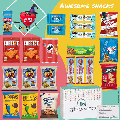 Gift A Snack - Fathers Day Treats Snack Box Variety Pack Care Package + Greeting Card (40 Count) Birthday Sweet Treats Gift Basket, Candies Chips Crackers Bars Office Food Assortments & Variety Gifts