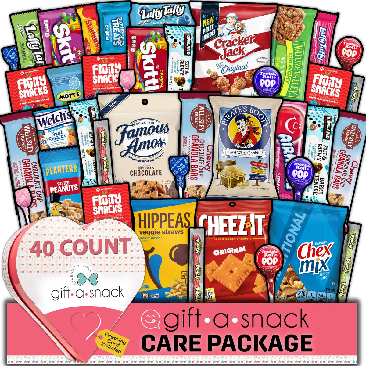 Gift A Snack - Fathers Day Treats Snack Box Variety Pack Care Package + Greeting Card (40 Count) Birthday Sweet Treats Gift Basket, Candies Chips Crackers Bars Office Food Assortments & Variety Gifts