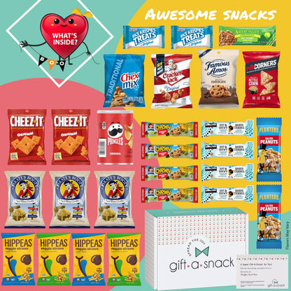Gift A Snack - Fathers Day Treats Snack Box Variety Pack Care Package + Greeting Card (40 Count) Birthday Sweet Treats Gift Basket, Candies Chips Crackers Bars Office Food Assortments & Variety Gifts