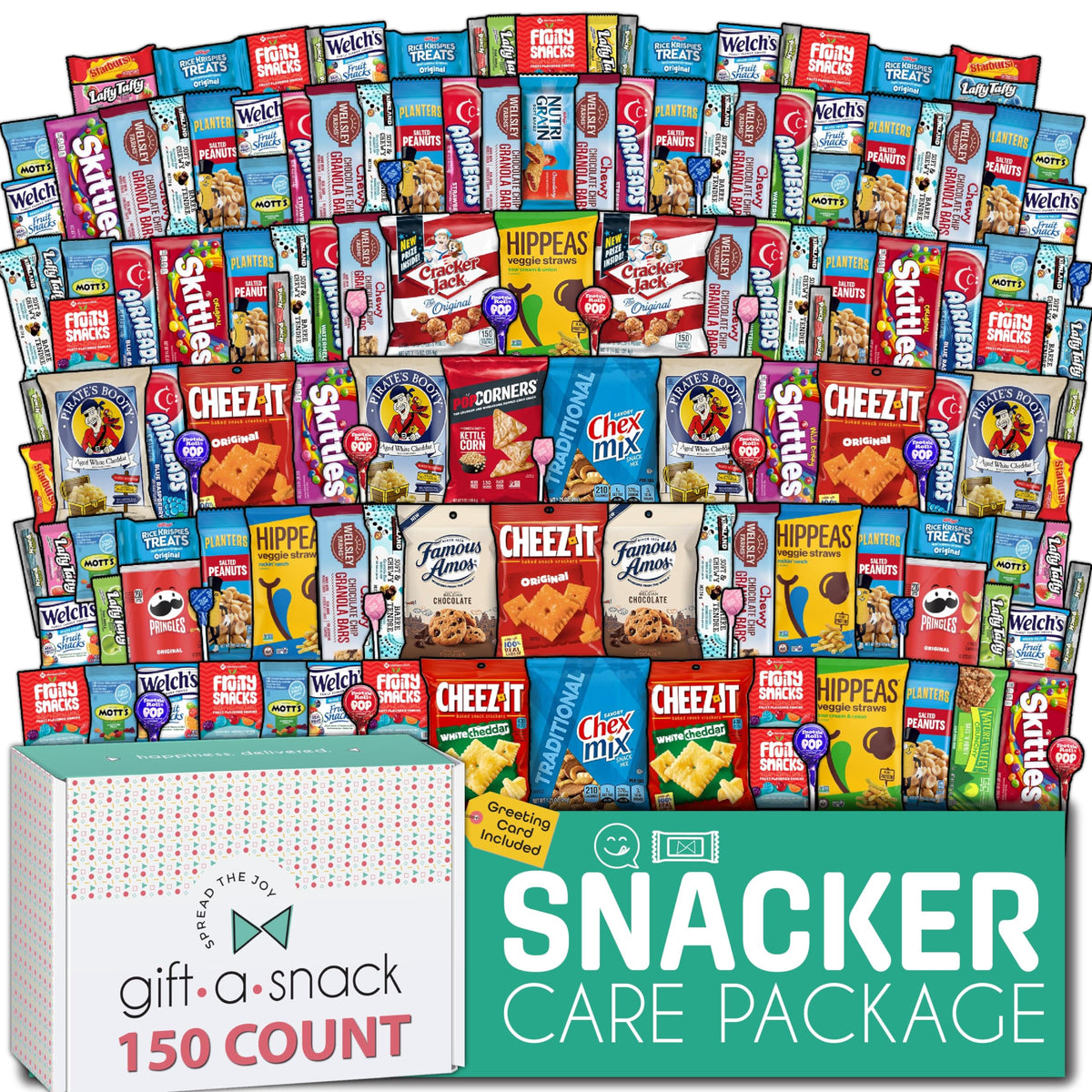 Gift A Snack - Fathers Day Treats Snack Box Variety Pack Care Package + Greeting Card (40 Count) Birthday Sweet Treats Gift Basket, Candies Chips Crackers Bars Office Food Assortments & Variety Gifts